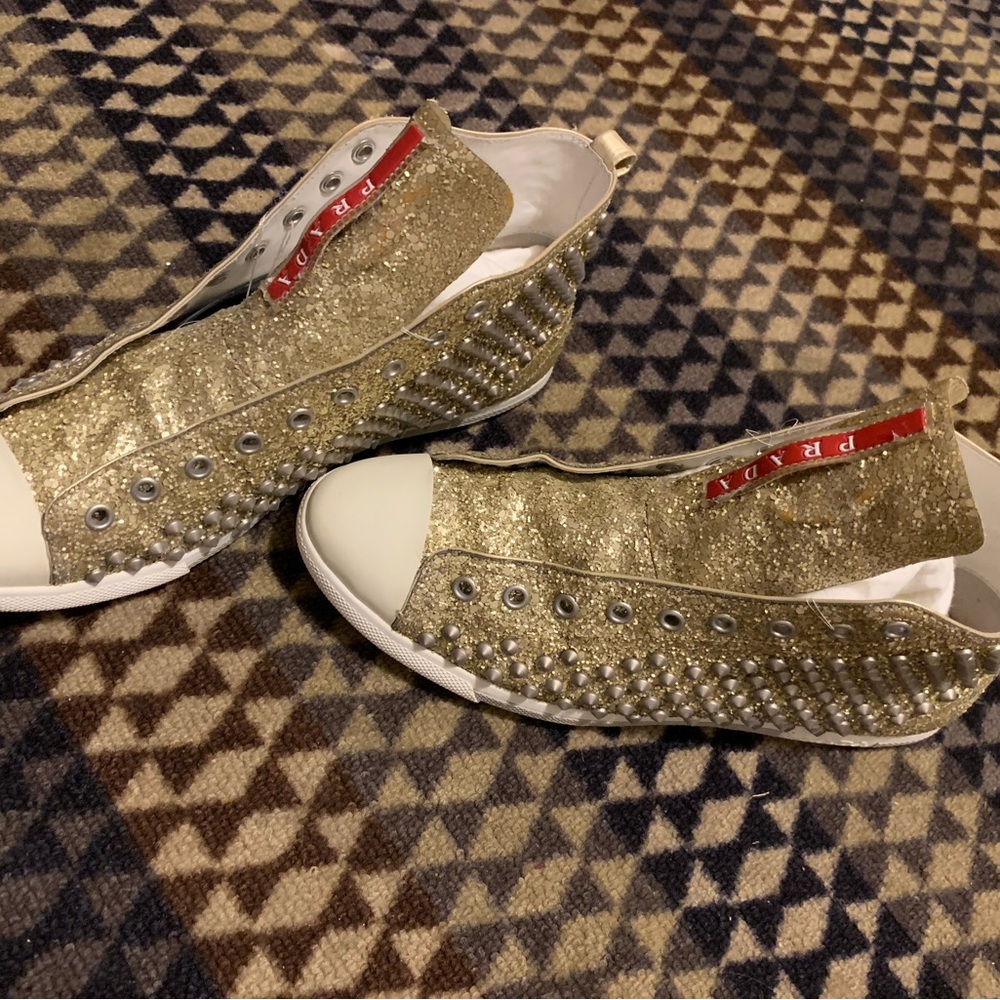 Prada Glittering Vegan Leather Glitter and White Sneakers